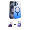 MARSİLYAN™- iPhone 16 Kılıf Ahenk Doku Özel Seri - Siyah Bilvis 5in1 5D Magic Hayalet Cam Ekran Koruyucu + Bilvis Titan Kamera Lens - SH