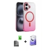 MARSİLYAN™- iPhone 16 Kılıf Ahenk Doku Özel Seri - Siyah Bilvis 5in1 5D Magic Hayalet Cam Ekran Koruyucu + Raze Metal Kamera Lens - SH