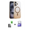 MARSİLYAN™- iPhone 16 Kılıf Ahenk Doku Özel Seri - Siyah Bilvis 5in1 5D Magic Hayalet Cam Ekran Koruyucu + Raze Metal Kamera Lens - SH