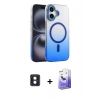 MARSİLYAN™- iPhone 16 Kılıf Ahenk Doku Özel Seri - Siyah Bilvis 5in1 5D Magic Hayalet Cam Ekran Koruyucu + PVD Metal Kamera Lens - MI