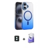 MARSİLYAN™- iPhone 16 Kılıf Ahenk Doku Özel Seri - Siyah Bilvis 5in1 5D Magic Hayalet Cam Ekran Koruyucu + PVD Metal Kamera Lens - YL