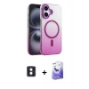MARSİLYAN™- iPhone 16 Kılıf Ahenk Doku Özel Seri - Siyah Bilvis 5in1 5D Magic Hayalet Cam Ekran Koruyucu + PVD Metal Kamera Lens - MI
