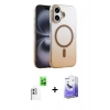 MARSİLYAN™- iPhone 16 Kılıf Ahenk Doku Özel Seri - Siyah Bilvis 5in1 5D Magic Hayalet Cam Ekran Koruyucu + Raze Metal Kamera Lens - BZ