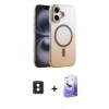MARSİLYAN™- iPhone 16 Kılıf Ahenk Doku Özel Seri - Siyah Bilvis 5in1 5D Magic Hayalet Cam Ekran Koruyucu + PVD Metal Kamera Lens - PE
