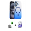 MARSİLYAN™- iPhone 16 Kılıf Ahenk Doku Özel Seri - Siyah Bilvis 5in1 5D Magic Hayalet Cam Ekran Koruyucu + Raze Metal Kamera Lens - SH