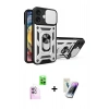 MARSİLYAN™- iPhone 16 Kılıf Ahenk Klasik - Şeffaf Pasifik Cam Ekran Koruyucu + Raze Metal Kamera Lens - PE