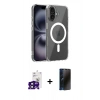 MARSİLYAN™- iPhone 16 Kılıf Ahenk Minimal Serisi - Siyah 3D Antistatik Hayalet Cam Ekran Koruyucu + Bilvis Titan Kamera Lens - SH
