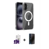 MARSİLYAN™- iPhone 16 Kılıf Ahenk Minimal Serisi - Siyah 3D Antistatik Hayalet Cam Ekran Koruyucu + Bilvis Titan Kamera Lens - PE