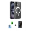 MARSİLYAN™- iPhone 16 Kılıf Ahenk Minimal Serisi - Siyah 3D Antistatik Hayalet Cam Ekran Koruyucu + Raze Metal Kamera Lens - LT
