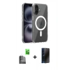 MARSİLYAN™- iPhone 16 Kılıf Ahenk Minimal Serisi - Siyah 3D Antistatik Hayalet Cam Ekran Koruyucu + Raze Metal Kamera Lens - SH