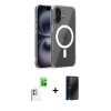 MARSİLYAN™- iPhone 16 Kılıf Ahenk Minimal Serisi - Siyah 3D Antistatik Hayalet Cam Ekran Koruyucu + Raze Metal Kamera Lens - BZ