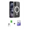 MARSİLYAN™- iPhone 16 Kılıf Ahenk Minimal Serisi - Siyah Bilvis 5in1 5D Magic Hayalet Cam Ekran Koruyucu + Raze Metal Kamera Lens - BZ