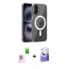 MARSİLYAN™- iPhone 16 Kılıf Ahenk Minimal Serisi - Siyah Bilvis 5in1 5D Magic Hayalet Cam Ekran Koruyucu + Raze Metal Kamera Lens - PE