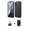 MARSİLYAN™- iPhone 16 Kılıf Ahenk Serisi - Siyah 3D Antistatik Hayalet Cam Ekran Koruyucu + Bilvis Titan Kamera Lens - YL