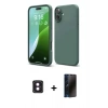 MARSİLYAN™- iPhone 16 Kılıf Ahenk Serisi - Siyah 3D Antistatik Hayalet Cam Ekran Koruyucu + PVD Metal Kamera Lens - PE