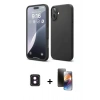 MARSİLYAN™- iPhone 16 Kılıf Ahenk Serisi - Siyah 3D Antistatik Mat Seramik Nano Ekran Koruyucu + PVD Metal Kamera Lens - PE