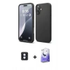 MARSİLYAN™- iPhone 16 Kılıf Ahenk Serisi - Siyah Bilvis 5in1 5D Magic Hayalet Cam Ekran Koruyucu + PVD Metal Kamera Lens - MI