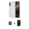 MARSİLYAN™- iPhone 16 Kılıf Ahenk Yansıma Prime - Siyah 3D Antistatik Hayalet Cam Ekran Koruyucu + PVD Metal Kamera Lens - MI