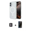 MARSİLYAN™- iPhone 16 Kılıf Ahenk Yansıma Prime - Siyah 3D Antistatik Hayalet Cam Ekran Koruyucu + PVD Metal Kamera Lens - PE
