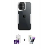 MARSİLYAN™- iPhone 16 Kılıf Akış Çizgi Koleksiyonu - Şeffaf Pasifik Cam Ekran Koruyucu + Bilvis Titan Kamera Lens - GS