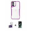 MARSİLYAN™- iPhone 16 Kılıf Akış Çizgi Koleksiyonu - Siyah 360 Mat Full Body Arka Koruyucu + Bilvis Titan Kamera Lens - YL