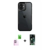 MARSİLYAN™- iPhone 16 Kılıf Akış Çizgi Koleksiyonu - Siyah 360 Mat Full Body Arka Koruyucu + Raze Metal Kamera Lens - PE