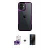 MARSİLYAN™- iPhone 16 Kılıf Akış Çizgi Koleksiyonu - Siyah 3D Antistatik Hayalet Cam Ekran Koruyucu + Bilvis Titan Kamera Lens - PE