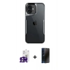 MARSİLYAN™- iPhone 16 Kılıf Akış Çizgi Koleksiyonu - Siyah 3D Antistatik Hayalet Cam Ekran Koruyucu + Bilvis Titan Kamera Lens - PE