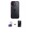 MARSİLYAN™- iPhone 16 Kılıf Akış Çizgi Koleksiyonu - Siyah 3D Antistatik Hayalet Cam Ekran Koruyucu + Bilvis Titan Kamera Lens - GS