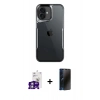 MARSİLYAN™- iPhone 16 Kılıf Akış Çizgi Koleksiyonu - Siyah 3D Antistatik Hayalet Cam Ekran Koruyucu + Bilvis Titan Kamera Lens - GS