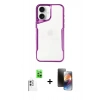 MARSİLYAN™- iPhone 16 Kılıf Akış Çizgi Koleksiyonu - Siyah 3D Antistatik Mat Seramik Nano Ekran Koruyucu + Beyaz Raze Metal Kamera Lens