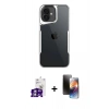 MARSİLYAN™- iPhone 16 Kılıf Akış Çizgi Koleksiyonu - Siyah 3D Antistatik Mat Seramik Nano Ekran Koruyucu + Gümüş Bilvis Titan Kamera Lens