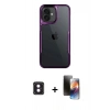 MARSİLYAN™- iPhone 16 Kılıf Akış Çizgi Koleksiyonu - Siyah 3D Antistatik Mat Seramik Nano Ekran Koruyucu + PVD Metal Kamera Lens - PE