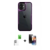 MARSİLYAN™- iPhone 16 Kılıf Akış Çizgi Koleksiyonu - Siyah 3D Antistatik Mat Seramik Nano Ekran Koruyucu + Beyaz Raze Metal Kamera Lens