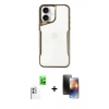 MARSİLYAN™- iPhone 16 Kılıf Akış Çizgi Koleksiyonu - Siyah 3D Antistatik Mat Seramik Nano Ekran Koruyucu + Beyaz Raze Metal Kamera Lens