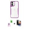 MARSİLYAN™- iPhone 16 Kılıf Akış Çizgi Koleksiyonu - Siyah 3D Antistatik Mat Seramik Nano Ekran Koruyucu + Raze Metal Kamera Lens - PE