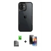 MARSİLYAN™- iPhone 16 Kılıf Akış Çizgi Koleksiyonu - Siyah 3D Antistatik Mat Seramik Nano Ekran Koruyucu + Raze Metal Kamera Lens - SH