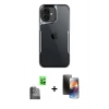 MARSİLYAN™- iPhone 16 Kılıf Akış Çizgi Koleksiyonu - Siyah 3D Antistatik Mat Seramik Nano Ekran Koruyucu + Raze Metal Kamera Lens - SH