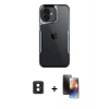 MARSİLYAN™- iPhone 16 Kılıf Akış Çizgi Koleksiyonu - Siyah 3D Antistatik Mat Seramik Nano Ekran Koruyucu + PVD Metal Kamera Lens - PE