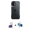MARSİLYAN™- iPhone 16 Kılıf Akış Çizgi Koleksiyonu - Siyah 3D Antistatik Seramik Nano Ekran Koruyucu + Bilvis Titan Kamera Lens - YL