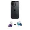 MARSİLYAN™- iPhone 16 Kılıf Akış Çizgi Koleksiyonu - Siyah 3D Antistatik Seramik Nano Ekran Koruyucu + Pembe Bilvis Titan Kamera Lens