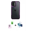 MARSİLYAN™- iPhone 16 Kılıf Akış Çizgi Koleksiyonu - Siyah 3D Antistatik Seramik Nano Ekran Koruyucu + Pembe Raze Metal Kamera Lens
