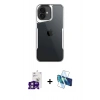 MARSİLYAN™- iPhone 16 Kılıf Akış Çizgi Koleksiyonu - Siyah 3D Antistatik Seramik Nano Ekran Koruyucu + Pembe Bilvis Titan Kamera Lens
