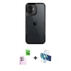 MARSİLYAN™- iPhone 16 Kılıf Akış Çizgi Koleksiyonu - Siyah 3D Antistatik Seramik Nano Ekran Koruyucu + Pembe Raze Metal Kamera Lens
