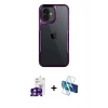 MARSİLYAN™- iPhone 16 Kılıf Akış Çizgi Koleksiyonu - Siyah 3D Antistatik Seramik Nano Ekran Koruyucu + Pembe Bilvis Titan Kamera Lens