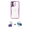 MARSİLYAN™- iPhone 16 Kılıf Akış Çizgi Koleksiyonu - Siyah 3D Antistatik Seramik Nano Ekran Koruyucu + Pembe Bilvis Titan Kamera Lens