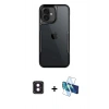 MARSİLYAN™- iPhone 16 Kılıf Akış Çizgi Koleksiyonu - Siyah 3D Antistatik Seramik Nano Ekran Koruyucu + PVD Metal Kamera Lens - PE