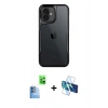 MARSİLYAN™- iPhone 16 Kılıf Akış Çizgi Koleksiyonu - Siyah 3D Antistatik Seramik Nano Ekran Koruyucu + Raze Metal Kamera Lens - LT