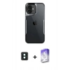 MARSİLYAN™- iPhone 16 Kılıf Akış Çizgi Koleksiyonu - Siyah Bilvis 5in1 3D Magic Cam Ekran Koruyucu + Yeşil PVD Metal Kamera Lens