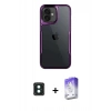 MARSİLYAN™- iPhone 16 Kılıf Akış Çizgi Koleksiyonu - Siyah Bilvis 5in1 3D Magic Cam Ekran Koruyucu + Yeşil PVD Metal Kamera Lens
